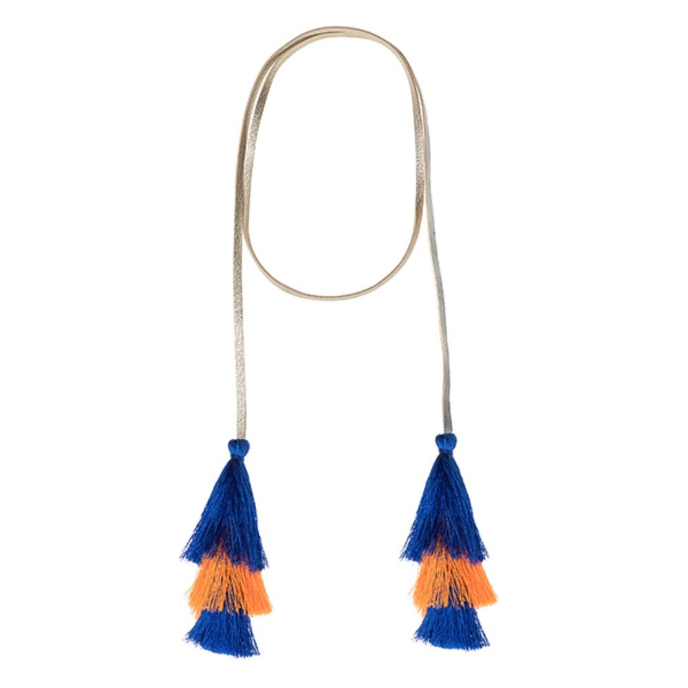 Blue and Orange Long Tassel Necklace